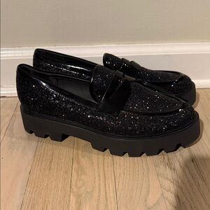 NWOT Franco Sarto Shiny Sparkly Black Loafers Size 8.5
